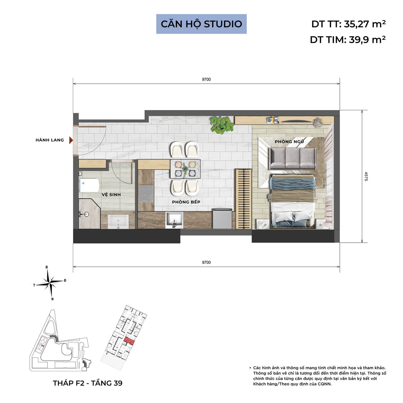 Mặt bằng căn studio