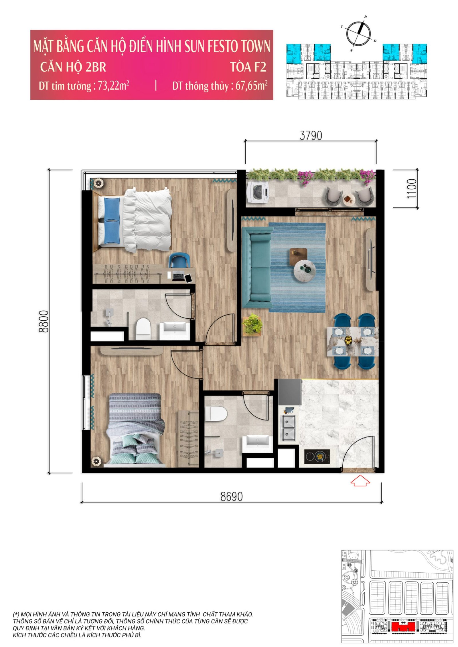 Layout căn hộ 2PN