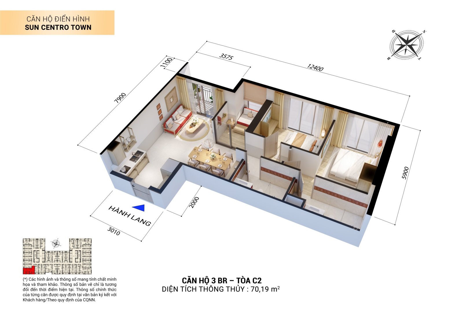 Layout căn hộ 3PN