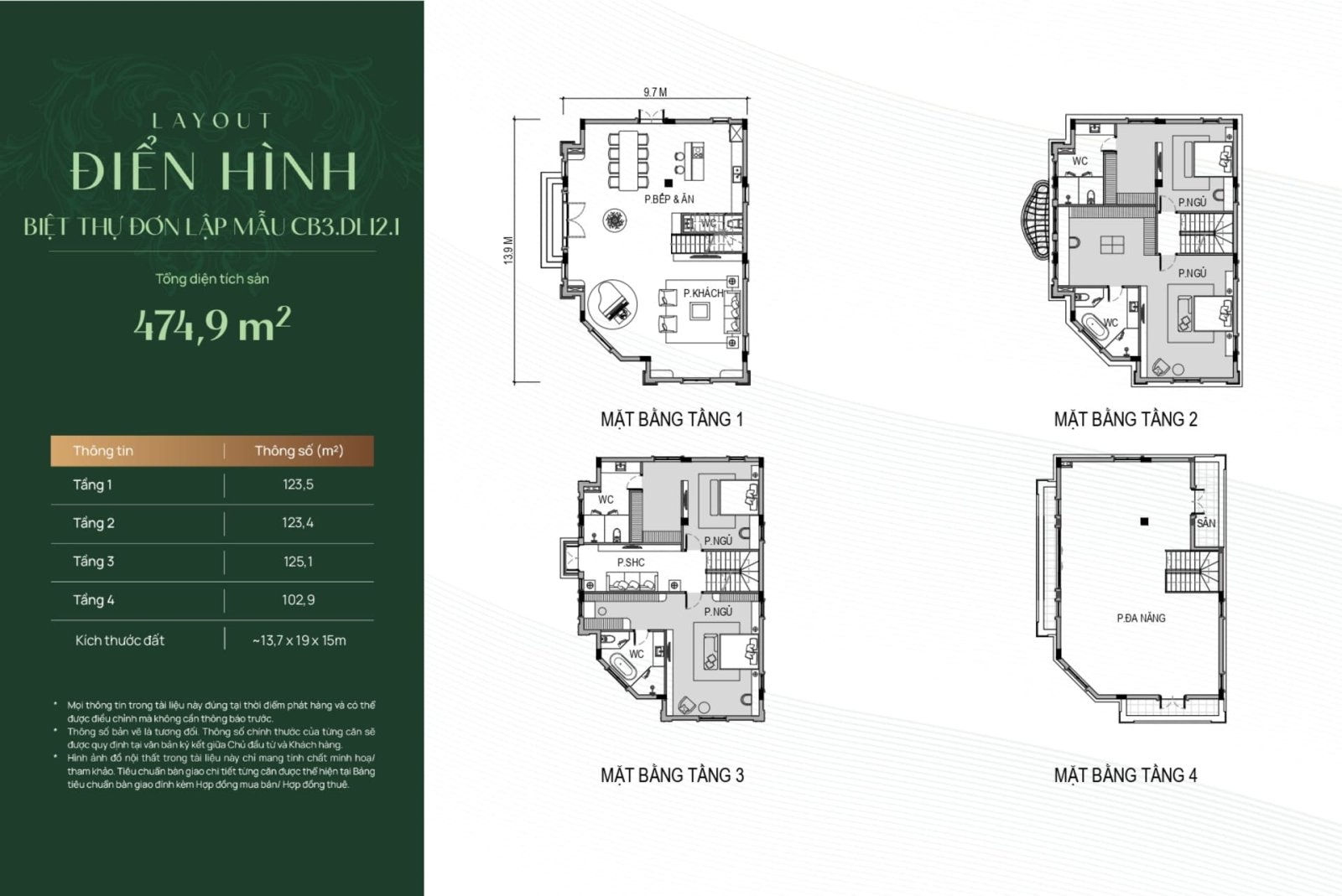 Layout điển hình căn biệt thự đơn lập